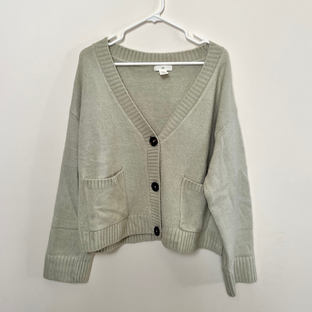 H&M light sage green cardigan